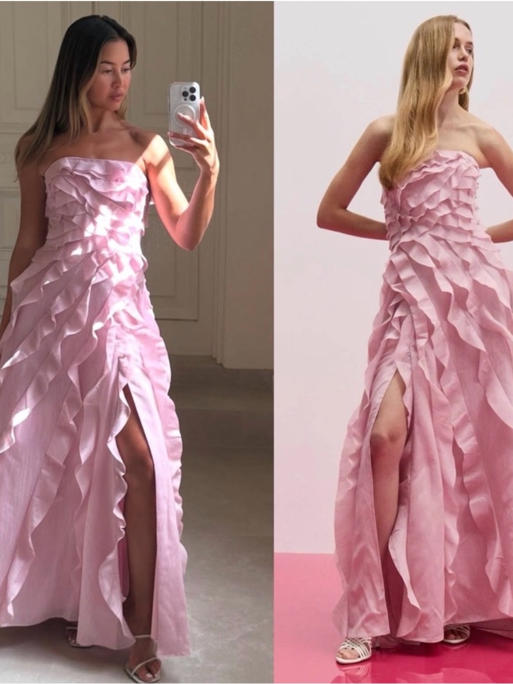 Aje Allaire Strapless Ruffled Shirred Faille Gown Chalk Pink Size AU 4 | US 0